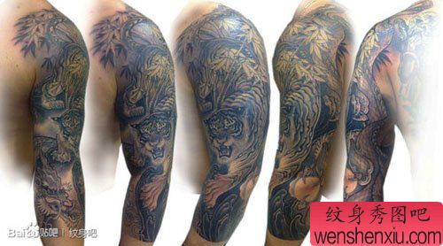 手臂流行很帅的一幅下山虎纹身图案