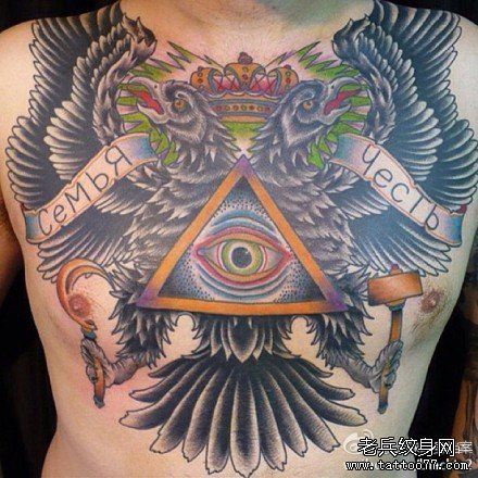 前胸超帅很酷的老鹰上帝之眼纹身图案