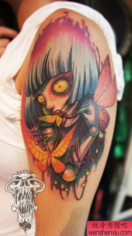 手臂流行经典的食梦精灵纹身图案
