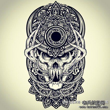 流行很酷的一幅骷髅纹身手稿