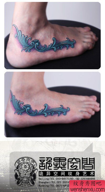 脚部唯美好看的藤蔓纹身图案