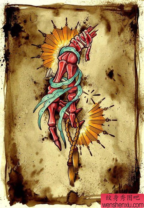 一幅另类很酷的骷髅手纹身手稿