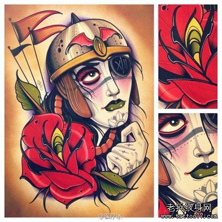 流行流行的school风格的美女纹身手稿