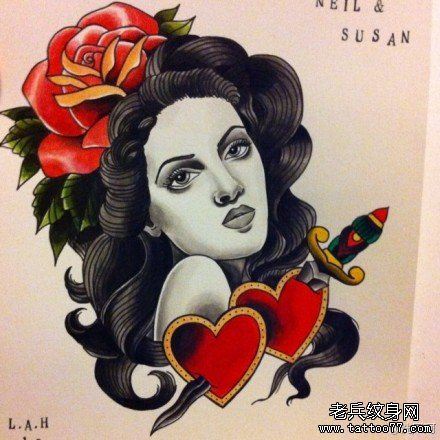 流行漂亮的一幅school美女纹身手稿