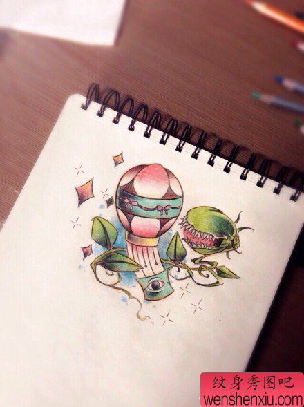 流行流行的一幅热气球纹身手稿