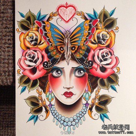 漂亮唯美的school风格的美女纹身手稿