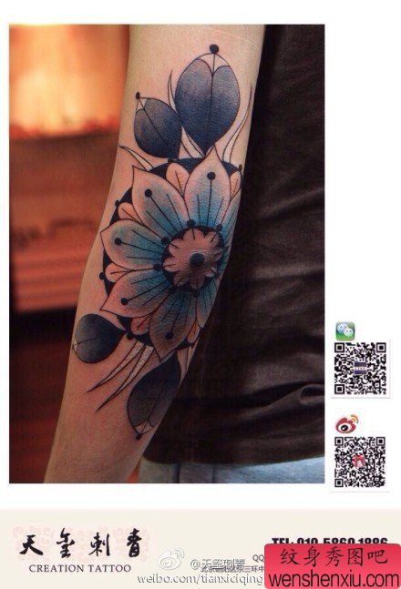 手臂胳膊肘唯美流行图腾花卉纹身图案