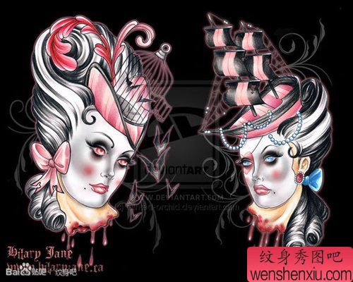一组另类流行的欧美美女纹身手稿
