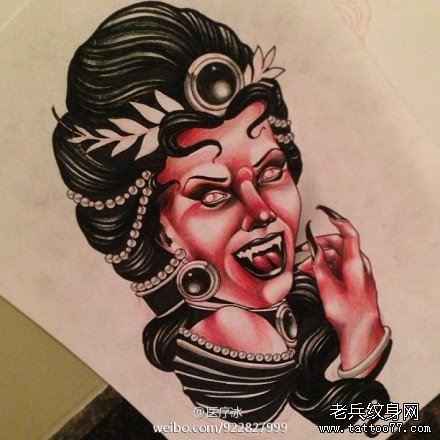 一幅很酷经典的吸血鬼纹身手稿