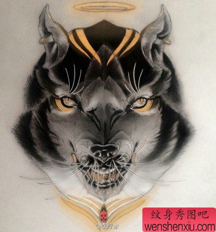 超帅很酷的狼头纹身手稿