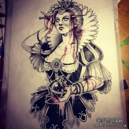 一幅被刺杀的欧美美女纹身图案