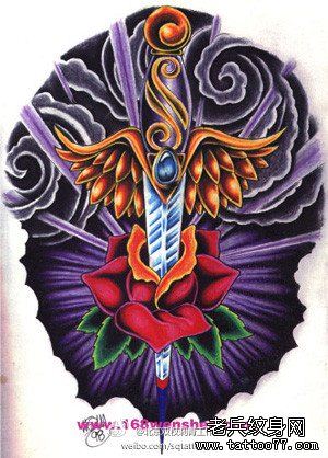 一幅经典流行的匕首纹身手稿