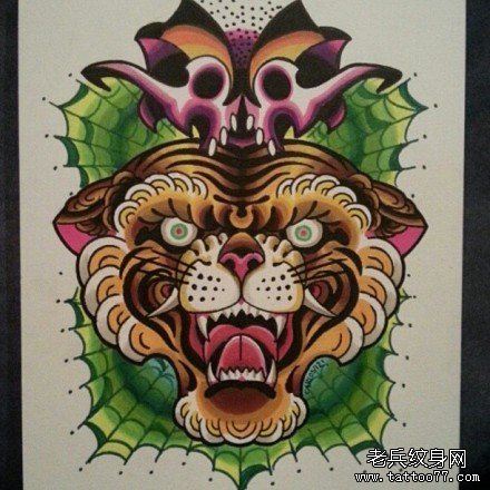 流行超帅的一幅彩色虎头纹身手稿