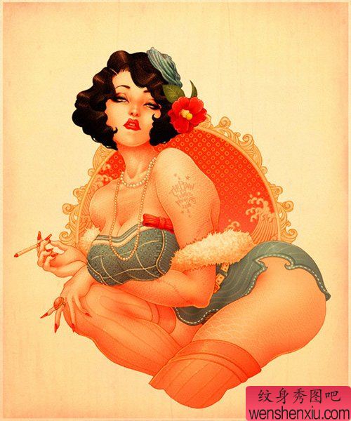 流行很酷的一幅欧美美女纹身手稿