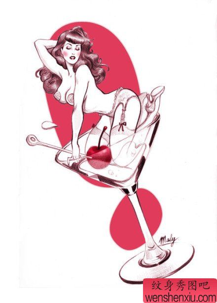 流行经典的一幅欧美美女纹身手稿