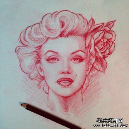 漂亮流行的的玛丽莲梦露肖像纹身手稿