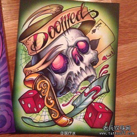 流行很酷的一幅欧美彩色骷髅纹身图案