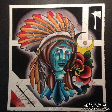 流行很酷的一幅部落美女纹身手稿