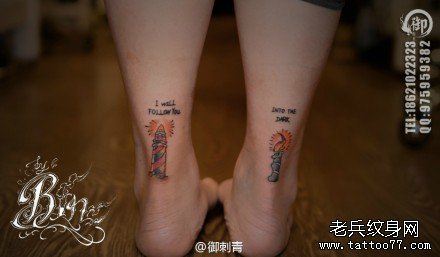女生脚腕小巧流行的灯塔与蜡烛纹身图案