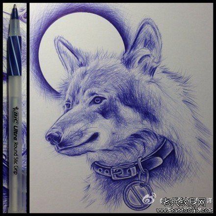 流行帅气的一幅狼头纹身手稿