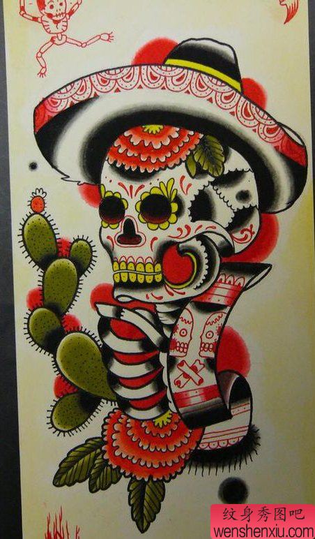 唯美流行的骷髅纹身手稿