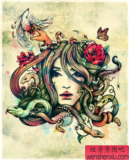 流行漂亮的一幅美杜莎纹身手稿