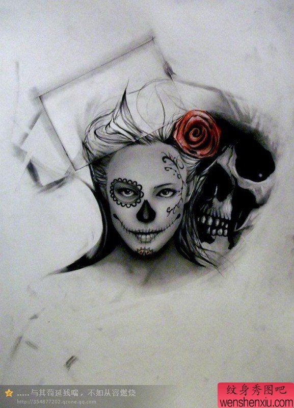 一幅个性死亡女郎纹身手稿