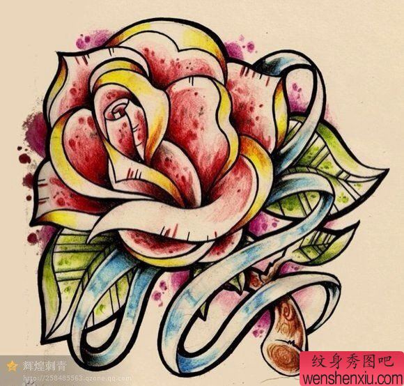 流行school玫瑰花纹身图