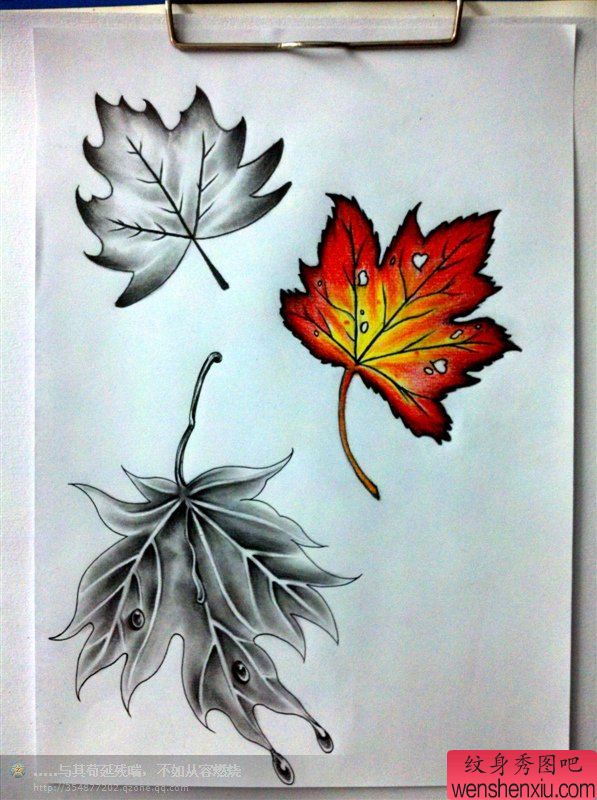 几款精致桑叶纹身手稿