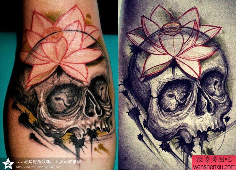一幅流行的老虎骷髅纹身作品