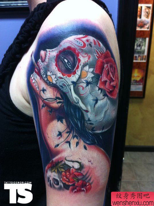 流行另类的一幅死亡女郎纹身作品