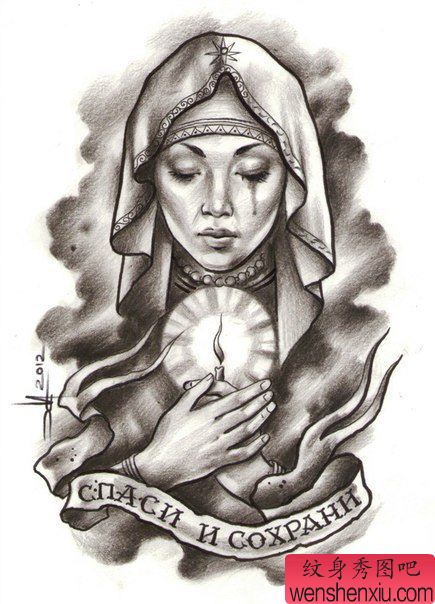 给大家一幅圣母纹身手稿