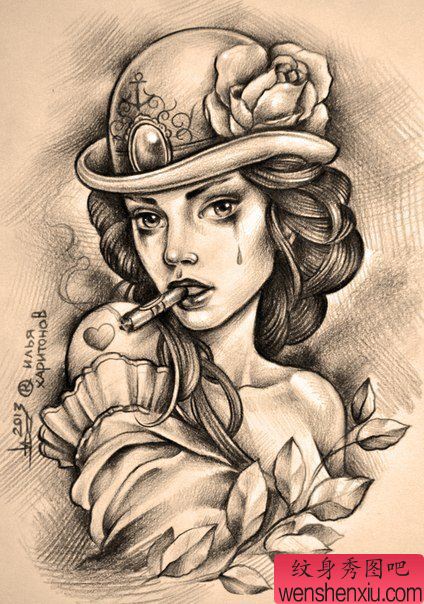 一幅性感美女纹身手稿