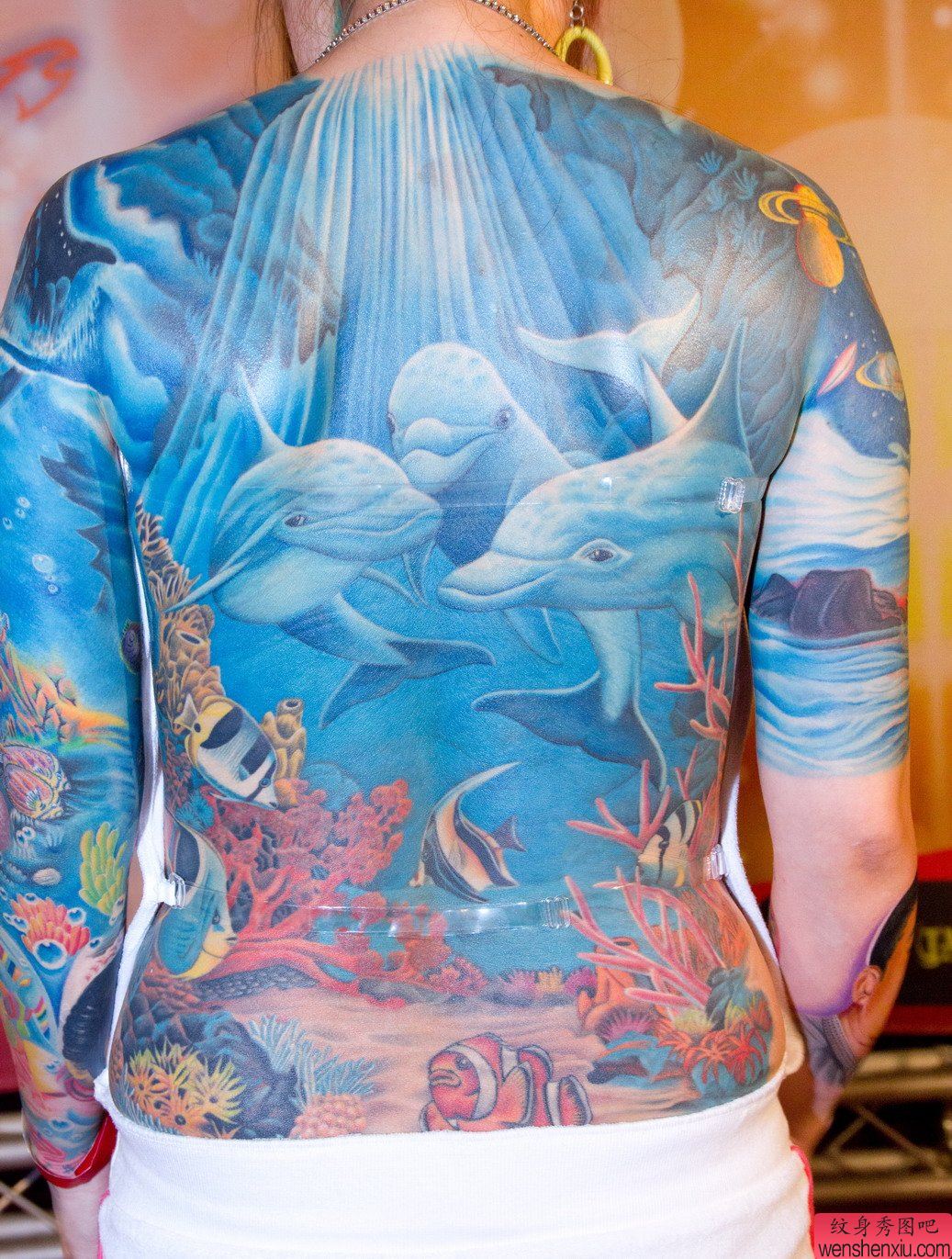 一幅满背的海洋世界纹身图案
