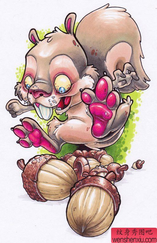 一幅可爱松鼠纹身图案