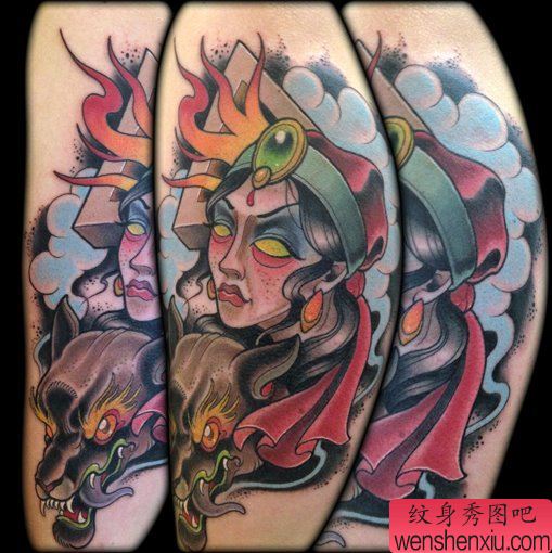 纹身秀图吧为大家一幅school风格女性纹身图案