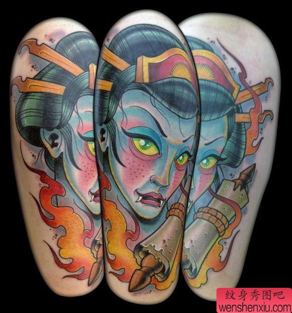 为大家一幅school风格人物纹身图案