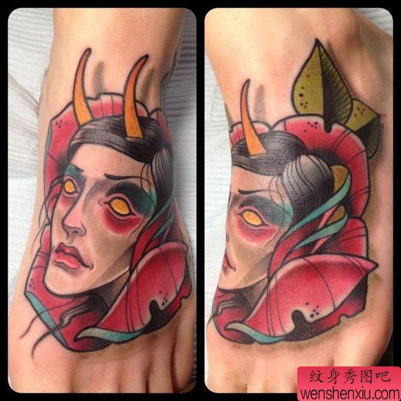 推荐一幅school人物玫瑰花纹身图案