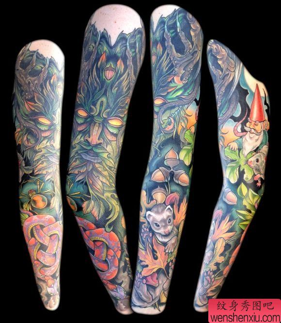 为大家推荐一幅school风格花臂纹身图案