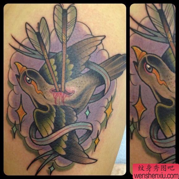 为喜欢纹身的朋友推荐一幅小鸟纹身图案