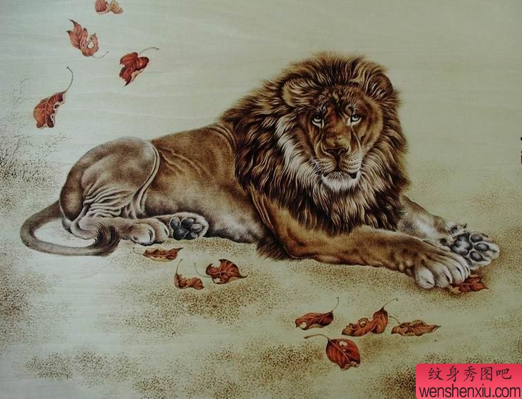 老兵纹身一幅霸气狮子纹身图案