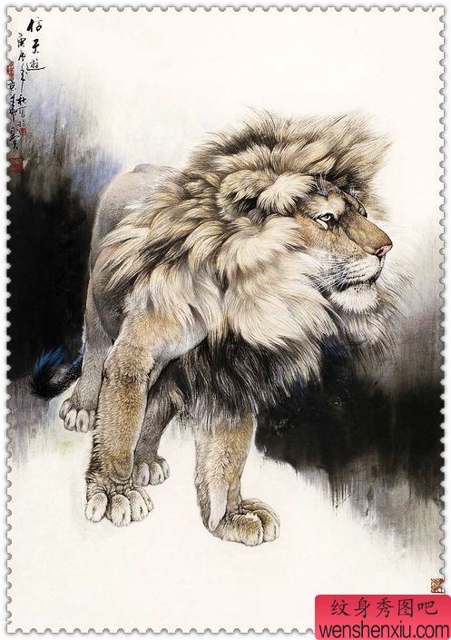 老兵纹身秀图吧为你推荐一幅狮子纹身图案