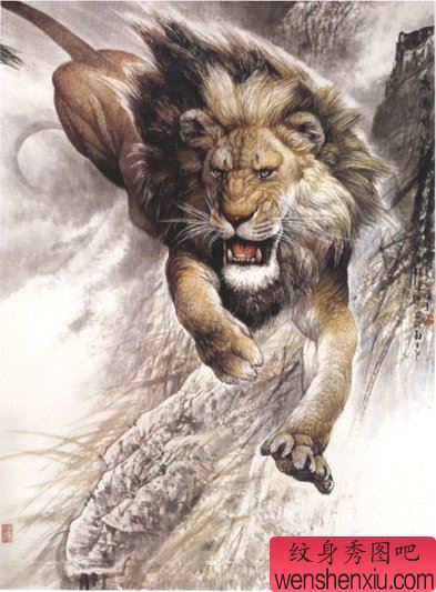 为您推荐一幅凶猛的狮子纹身手稿