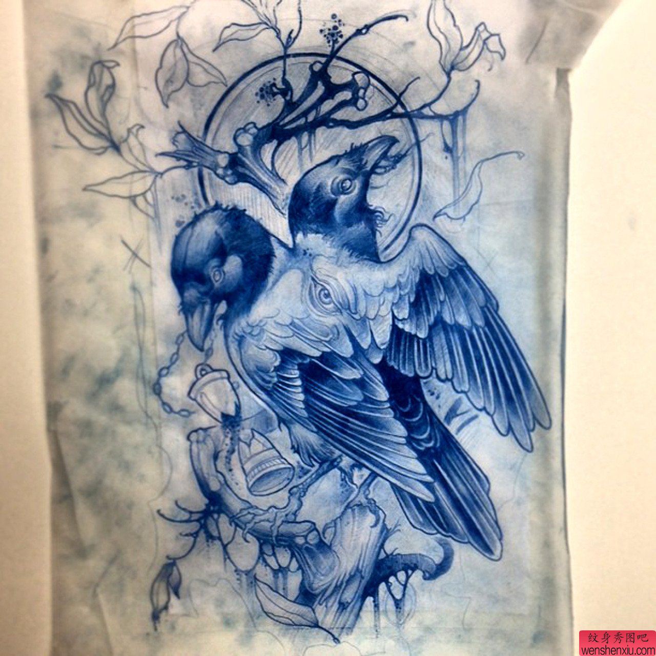 推荐一幅双头乌鸦纹身手稿