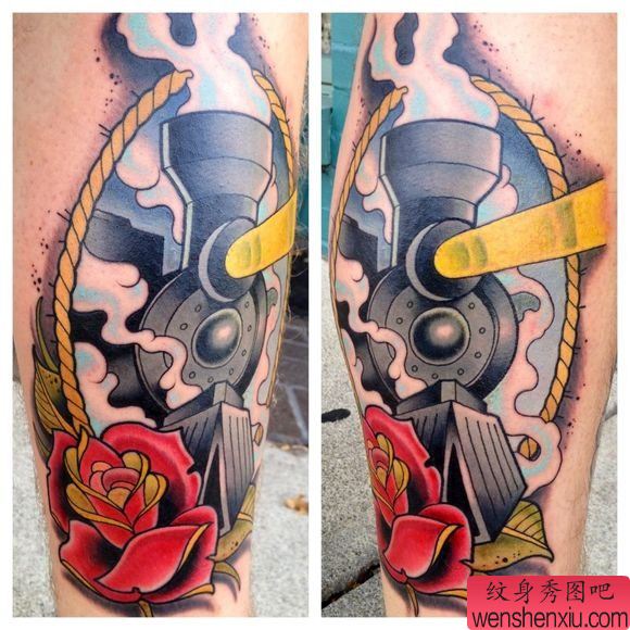 一幅school风格火车纹身图案