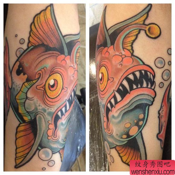 为纹身爱好者一幅欧美鱼纹身图案