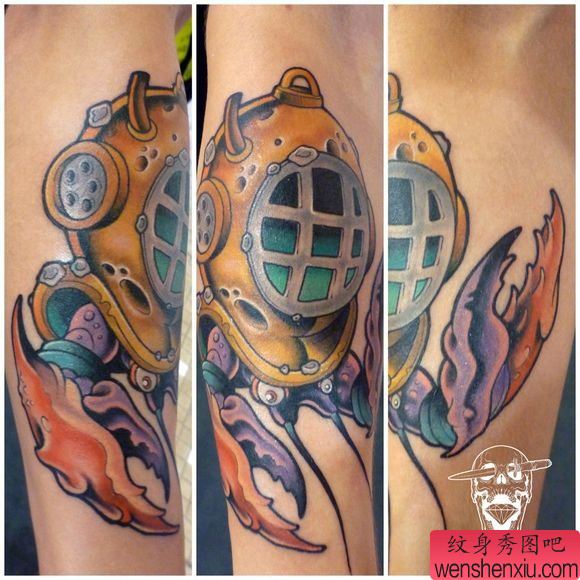 纹身秀图吧一幅school风格螃蟹纹身图案