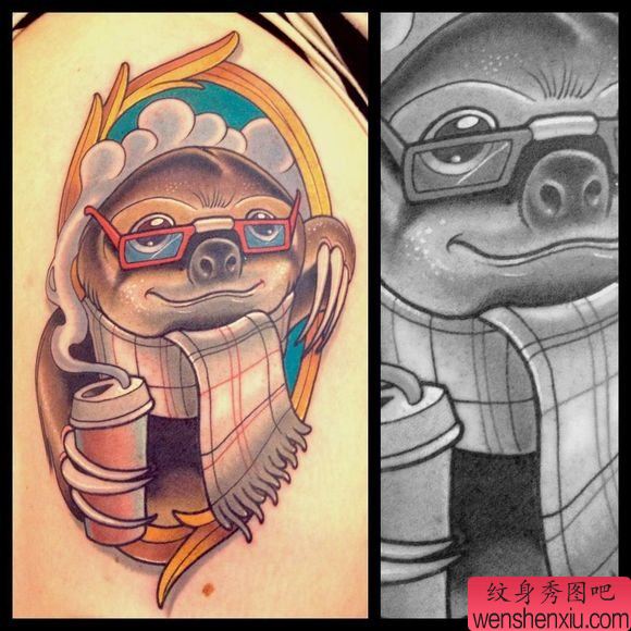 一幅school风格动物纹身图案