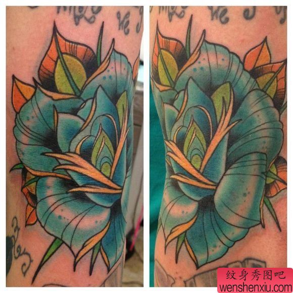 一幅漂亮的school风格玫瑰花纹身图案