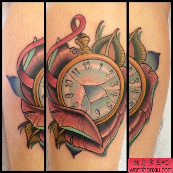 老兵纹身推荐一幅欧美时钟纹身图案